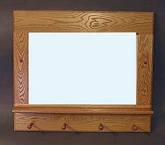 Horizontal oak mirror with pegs